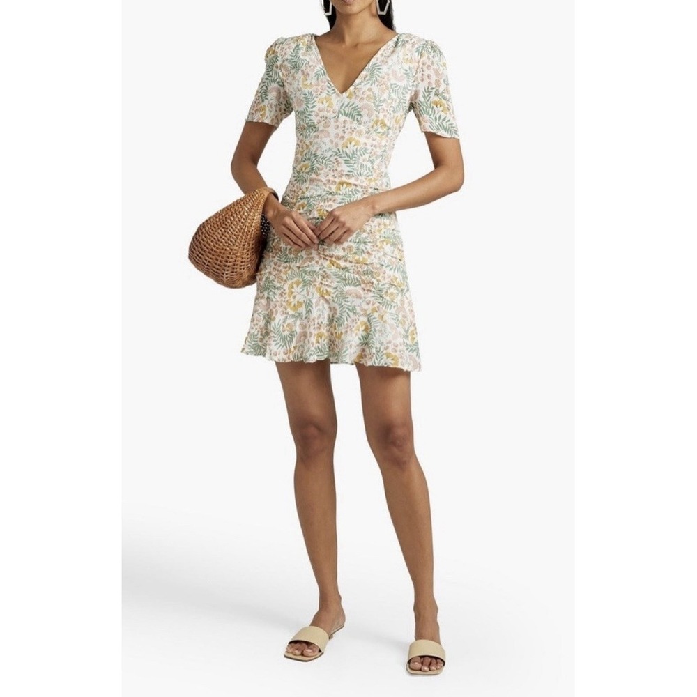 Walter Baker Josie Ruched Floral Dress V Neck Short Sleeve‎ Mini Women's Size 10